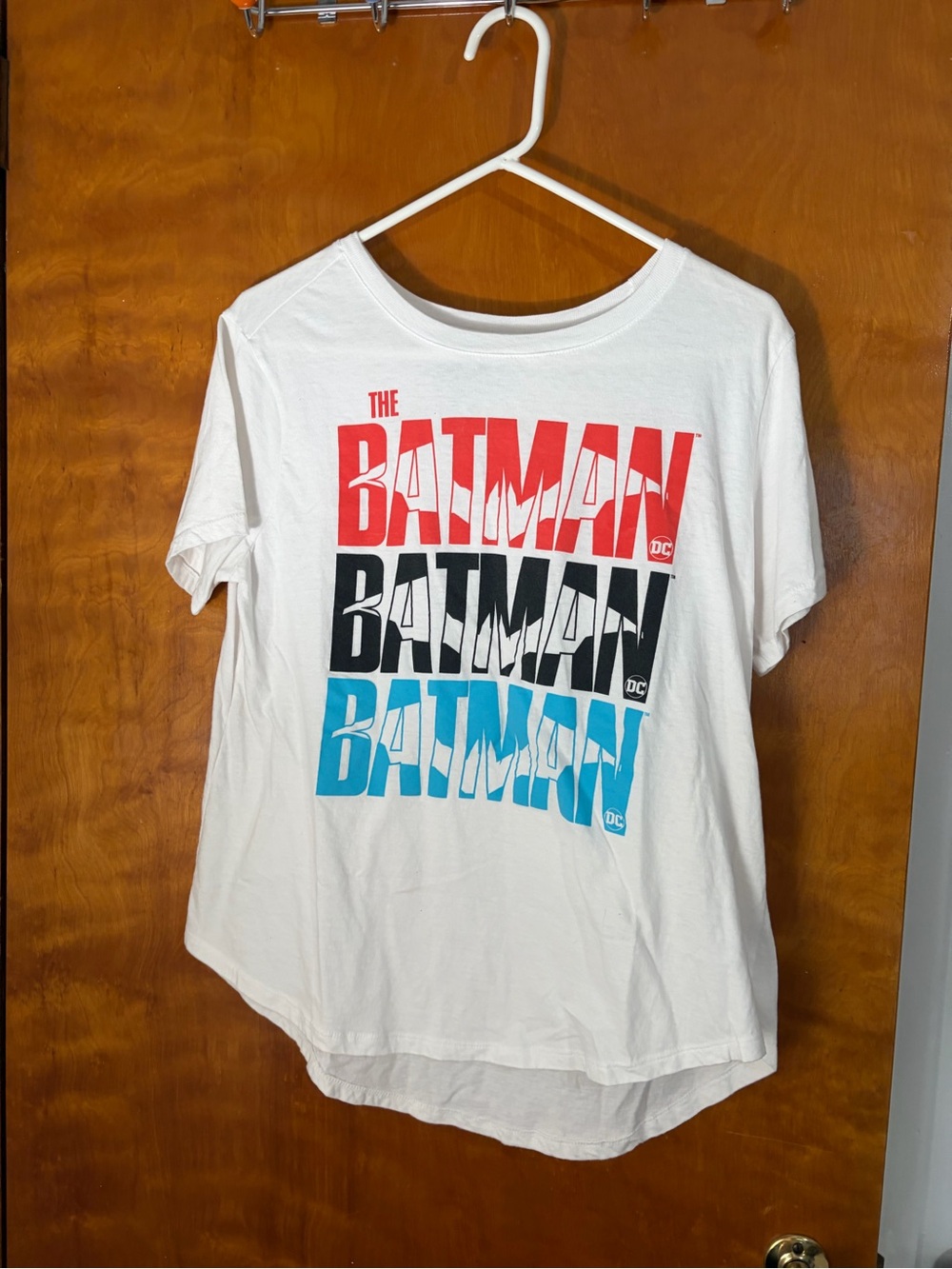 DC Kids' White Tee with Red Black and Blue Batman Print